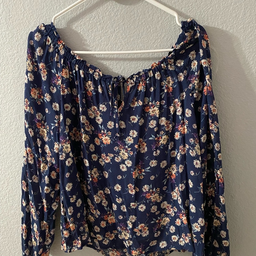 floral blouse. off the shoulder
